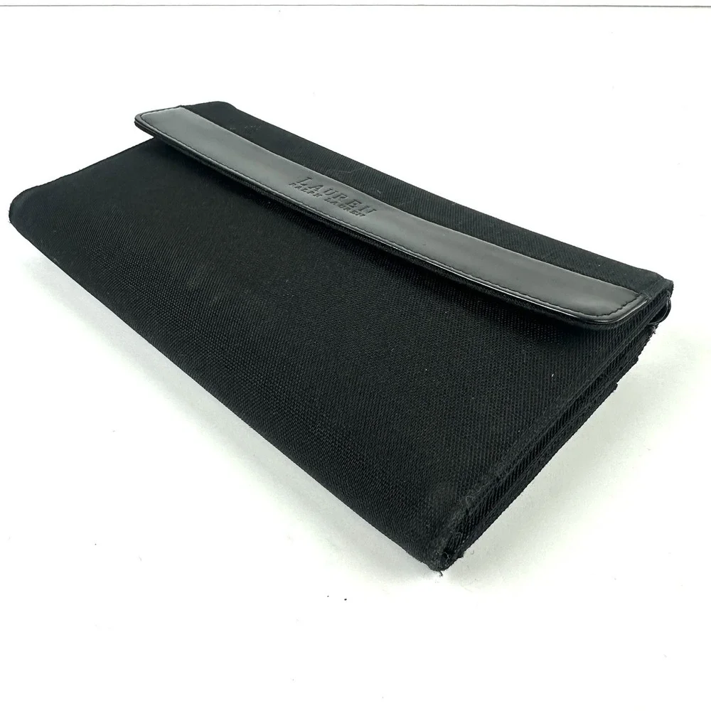 Ralph Lauren Vintage Wallet Black Canvas Faux Leather Checkbook Holder Organizer